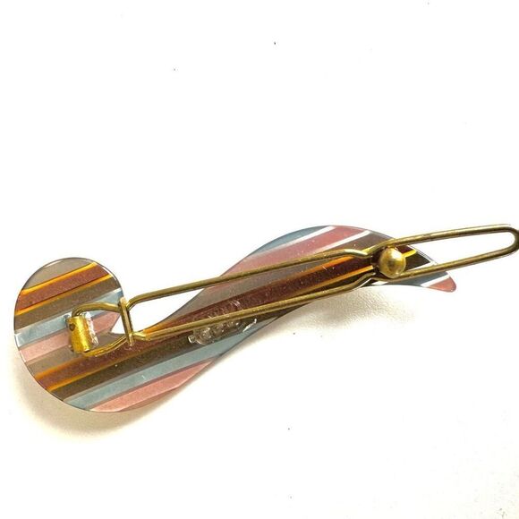 Vintage striped barrette stamped France - Picture 5 of 6